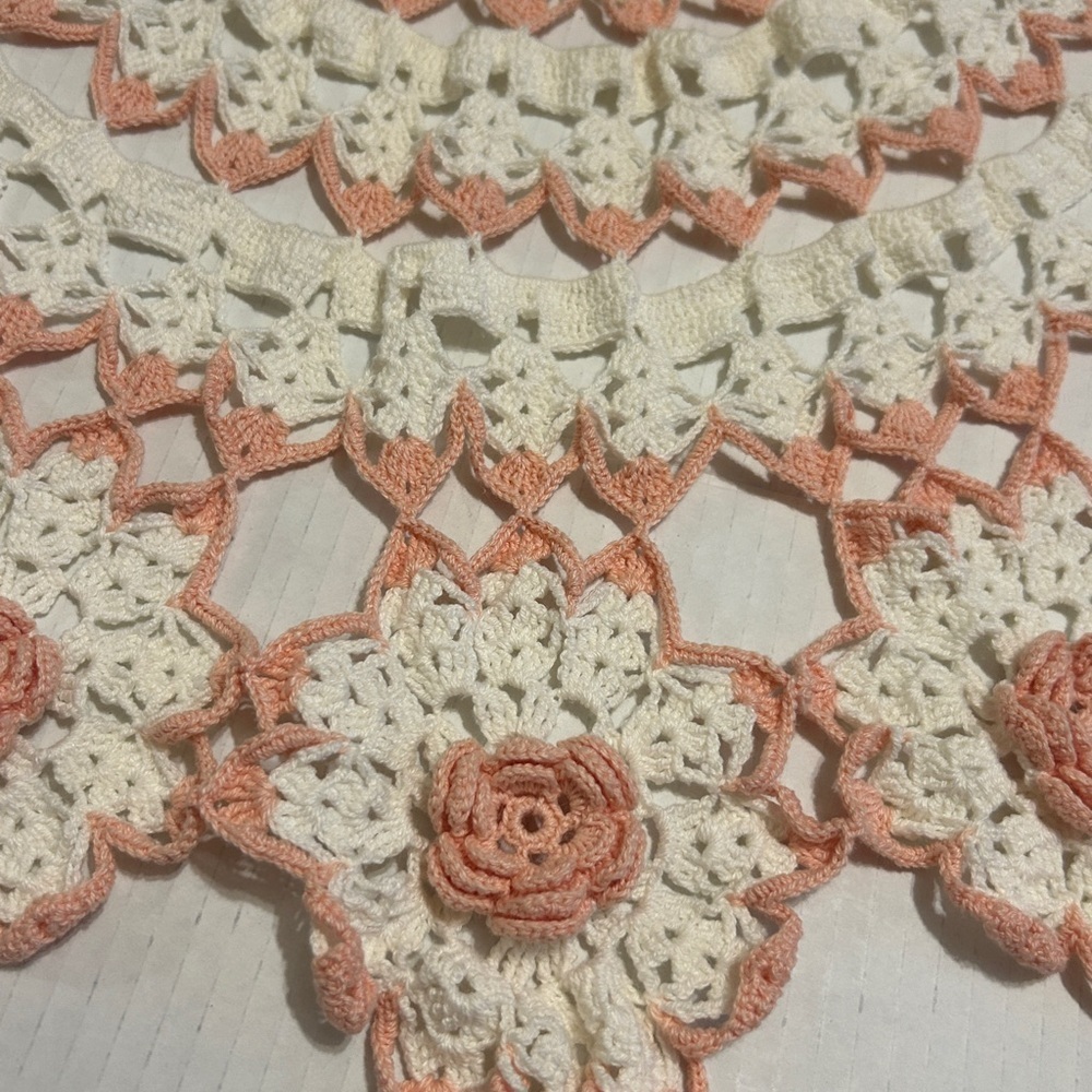 Crochet Floral Doily in Cream and Pale Pink - Picture 3 of 3